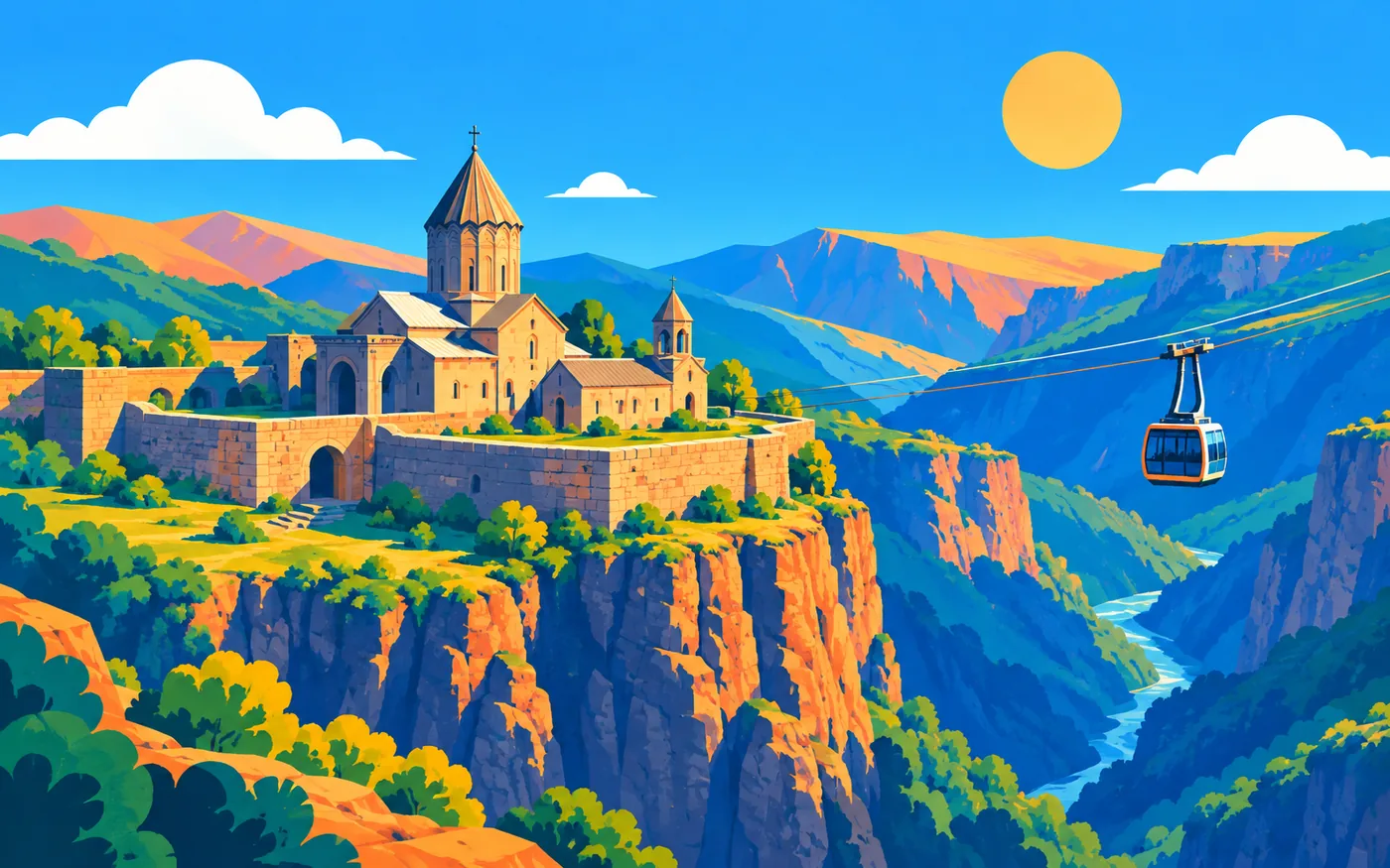 Wings of Tatev cable car cabin crossing the Vorotan gorge